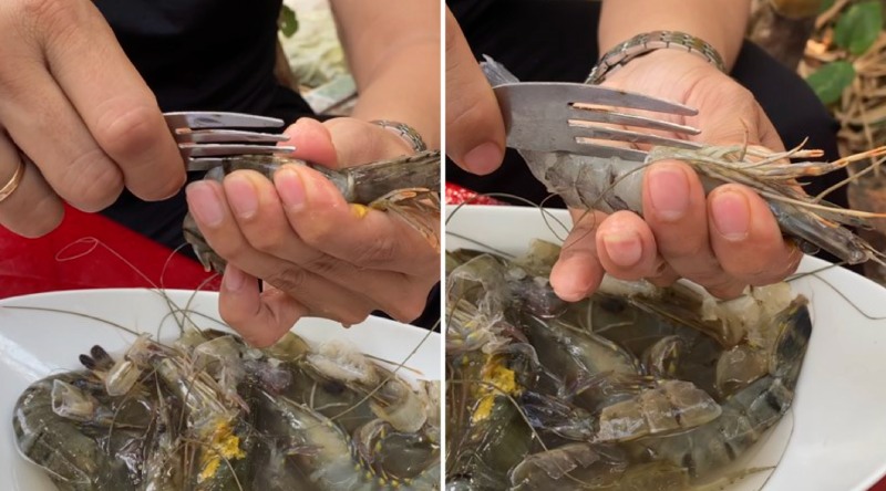 Bóc vỏ tôm bằng nĩa