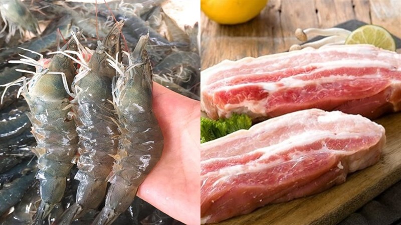 Tôm tươi và thịt ba chỉ