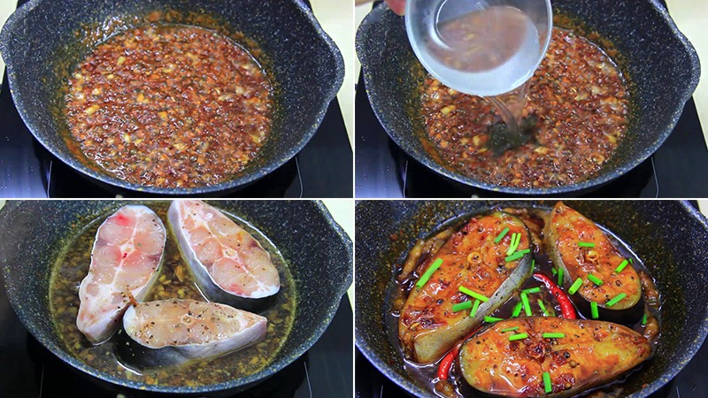 Phi hỗn hợp gia vị kho tiêu trong chảo và kho cá