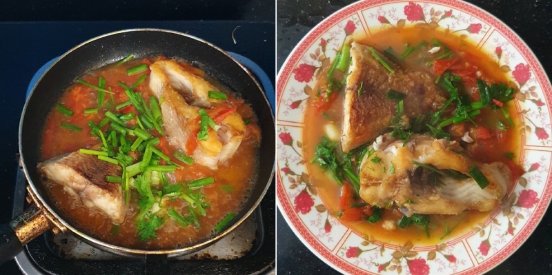 Cá diêu hồng sốt cà chua thêm hành ngò