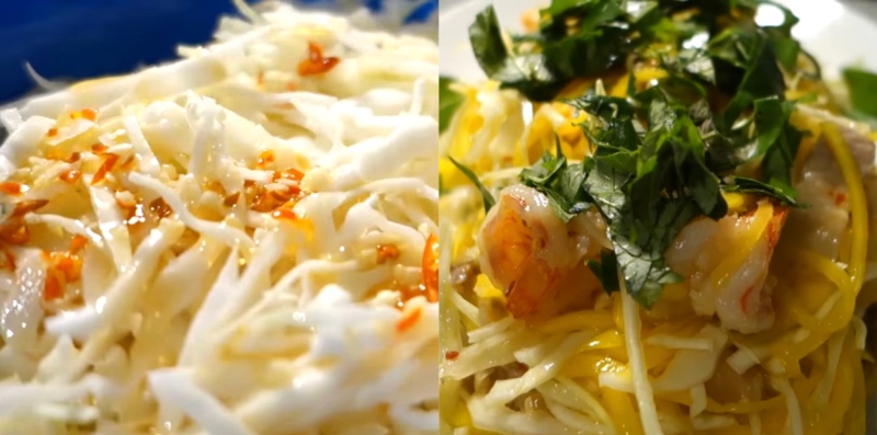Bắp cải trộn tôm, xoài bào sợi và rau thơm