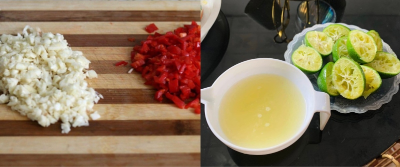 Tỏi và ớt băm nhỏ dùng pha nước mắm trộn gỏi
