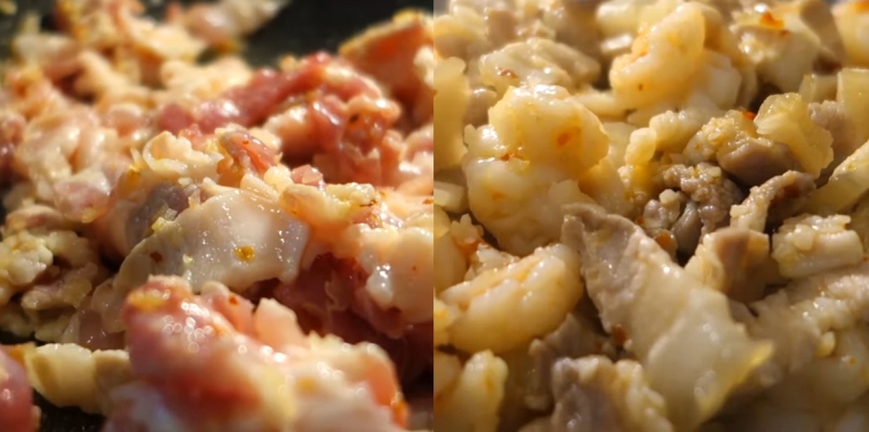 Công đoạn xào thịt heo đã ướp