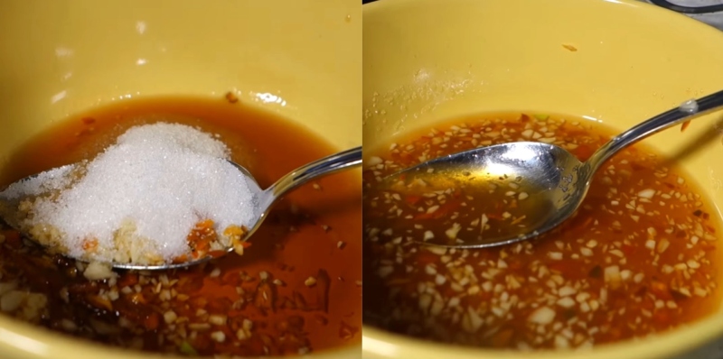 Nước mắm trộn gỏi pha đường, tỏi ớt và gia vị