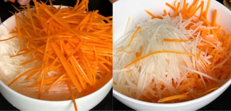Cà rốt và củ cải trắng bào thành sợi mỏng