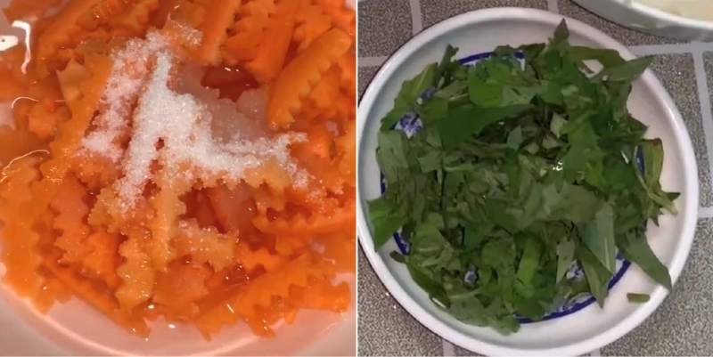Cà rốt bào sợi, rau răm thái nhỏ