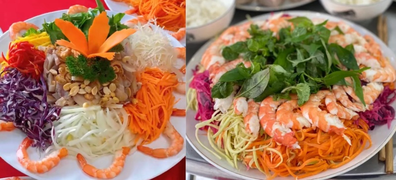 Thành phẩm gỏi ngũ sắc tôm thịt nhiều màu, vị tươi mát, hấp dẫn