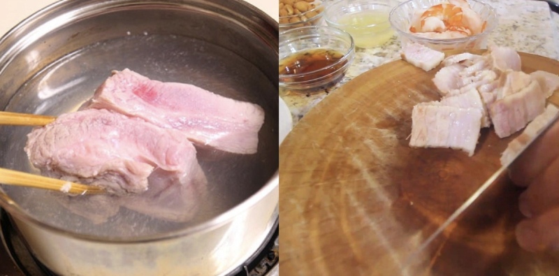 Thịt heo luộc chín và cắt lát
