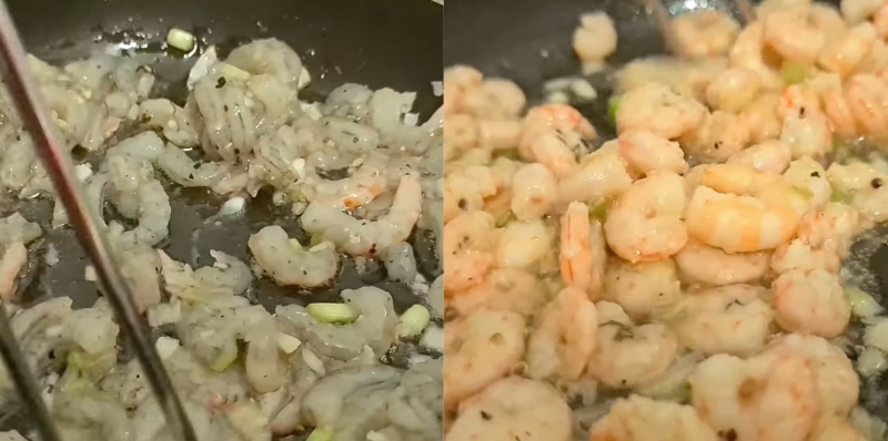 Xào tôm chín săn để trộn gỏi sake tôm thịt