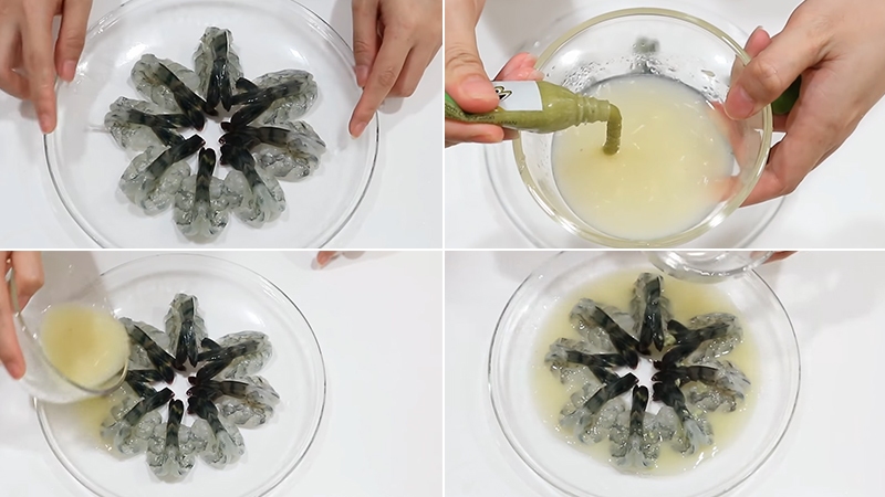 Ngâm tôm với nước cốt chanh và mù tạt