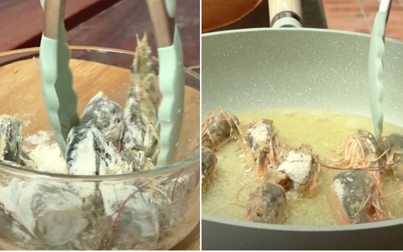 Chiên đầu tôm nhúng bột