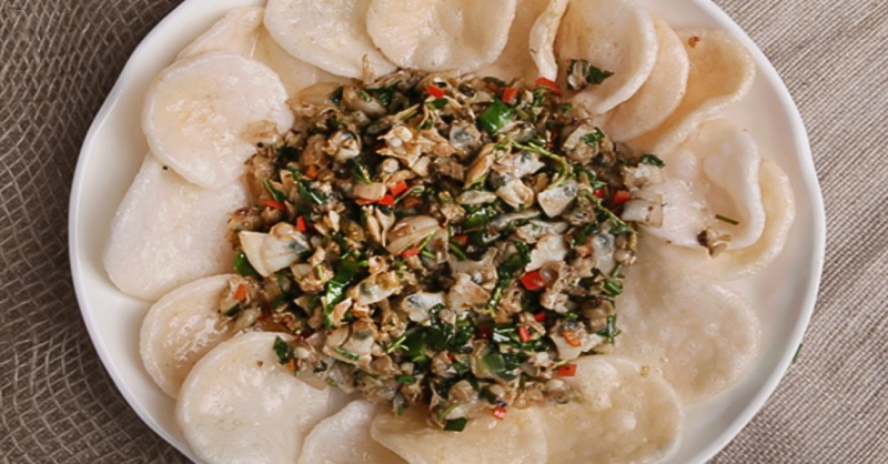 Món hến xào xúc phồng tôm