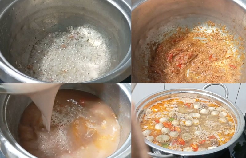 Công đoạn nấu lẩu gạch tôm