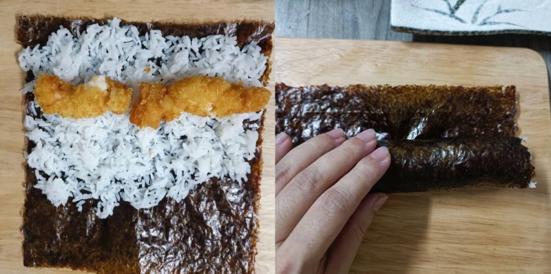 Cuộn sushi tôm chiên với cơm và rong biển