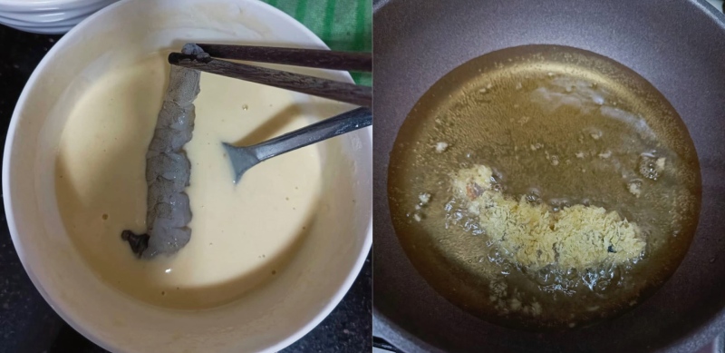 Tôm chiên tẩm bột, chuẩn bị làm sushi