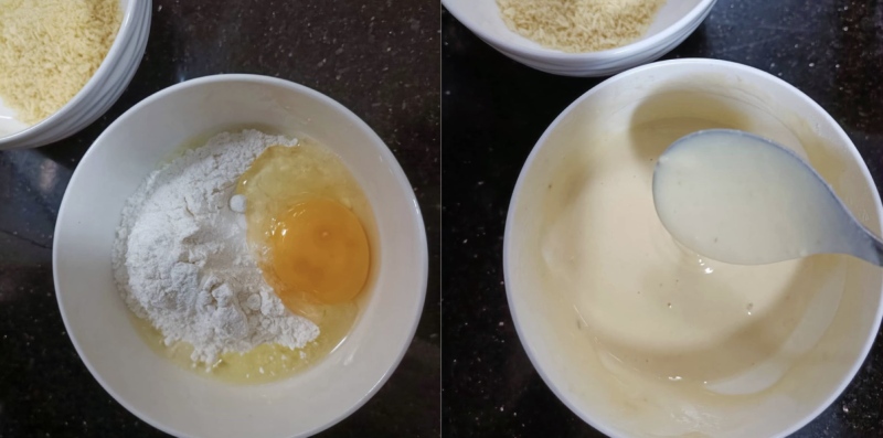 Trộn hỗn hợp bột với trứng gà
