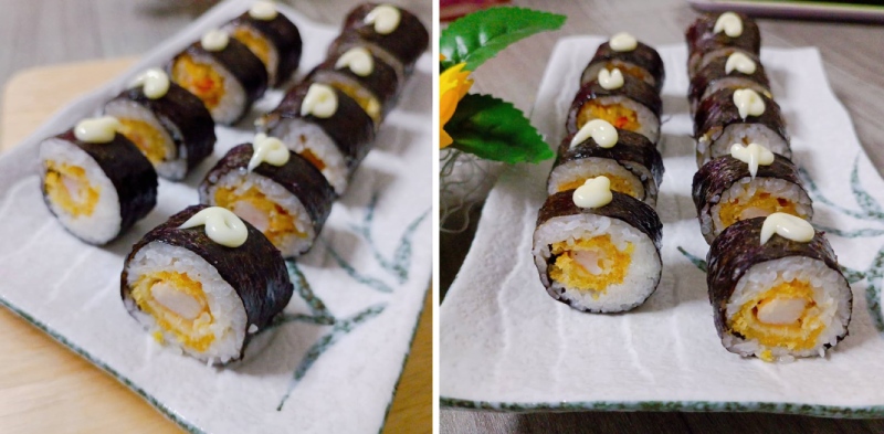 Sushi tôm chiên hoàn thiện, trang trí đẹp mắt