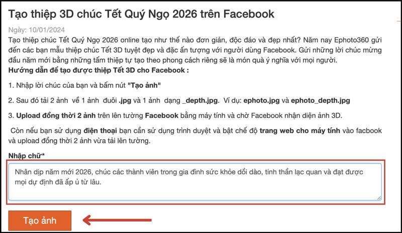 Nhập lời chúc Tết để thêm vào thiệp