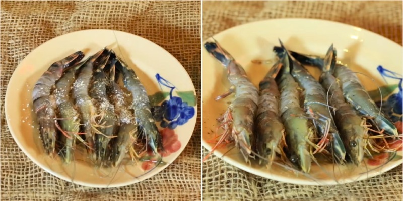 Ướp tôm trước khi chế biến