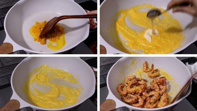 Phi lòng đỏ trứng muối với bơ tạo sốt hoàng kim sánh mịn