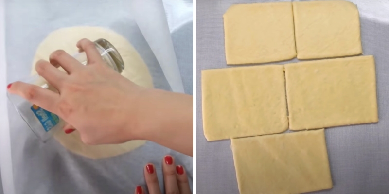 Cán bột và cắt thành miếng chữ nhật đều