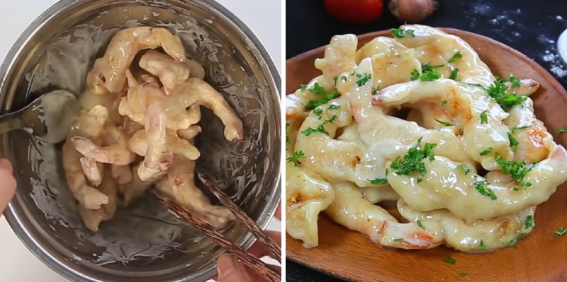 Tôm chiên xong, phủ sốt mayonnaise thơm ngon