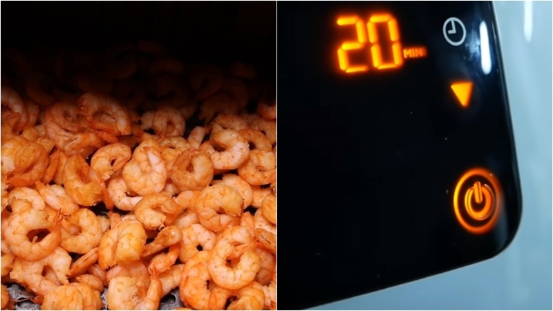 Tôm chiên giòn trong nồi chiên không dầu