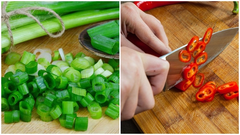 Hành và ớt tươi thái nhỏ