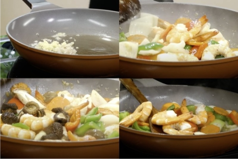 Xào tôm nõn với rau củ 