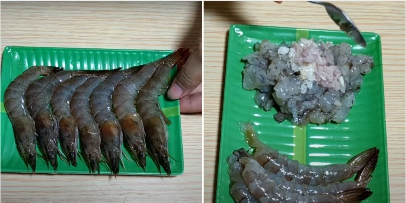 Sơ chế tôm và băm tôm ướp gia vị