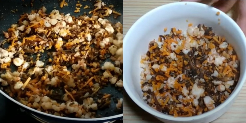 Xào nhân tôm cùng nấm và cà rốt