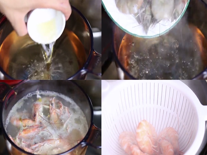 Công đoạn luộc tôm với giấm táo