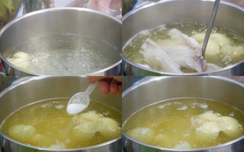 Nấu nước dùng bún cá lóc Kiên Giang