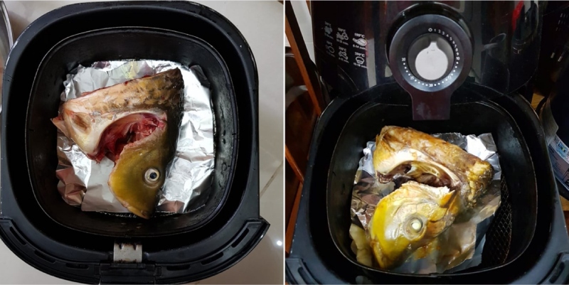 Chiên cá chép trong nồi chiên không dầu