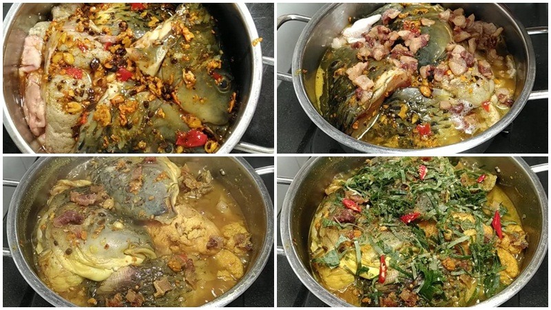 Kho cá chép với nghệ trong nồi