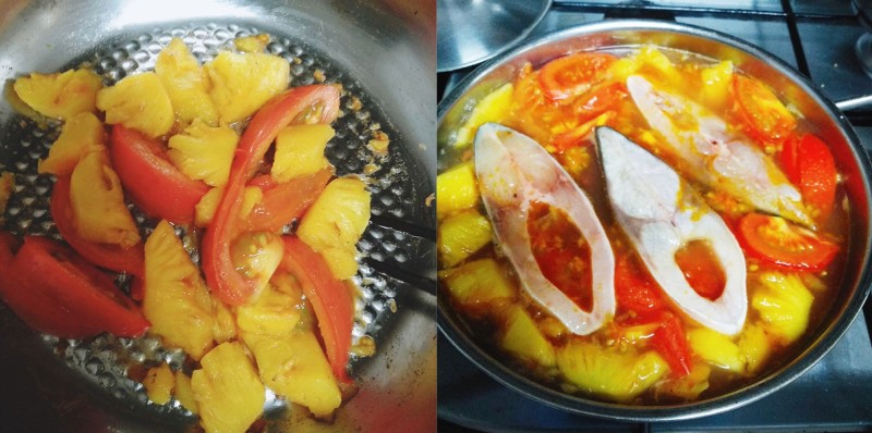 Phi thơm cà chua và thơm để nấu canh chua cá chim