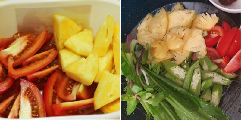 Thái nhỏ rau củ nấu canh