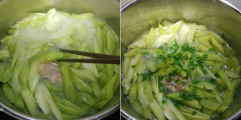 Nấu canh chua cá diêu hồng với giấm và rắc thêm hành lá