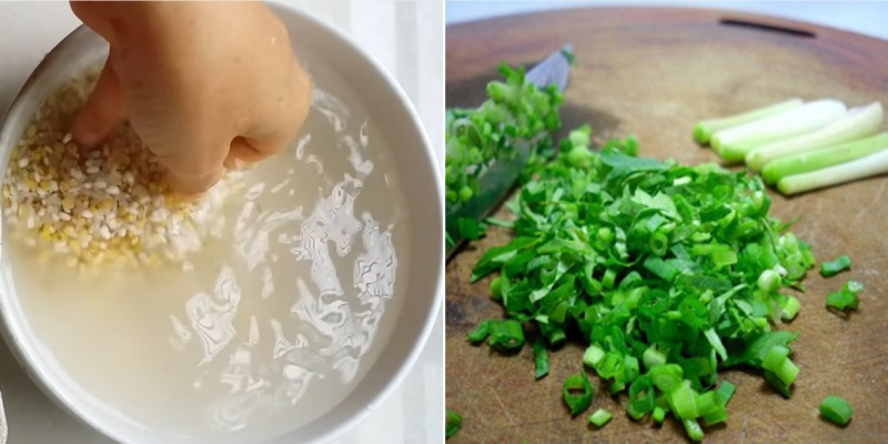 Vo đậu xanh và thái hành lá