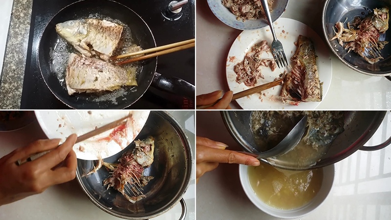 Chiên cá chép cho săn thịt và gỡ lấy thịt