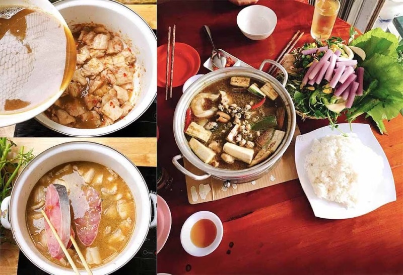 Hoàn thiện nồi lẩu mắm cá basa bày mâm