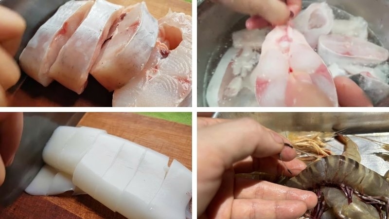 Sơ chế cá basa, tôm và mực ống