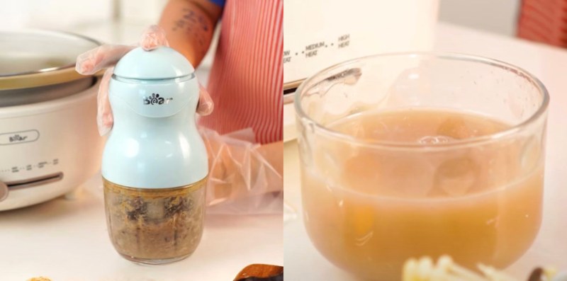 Xay nhuyễn tôm đồng và lọc hỗn hợp tôm