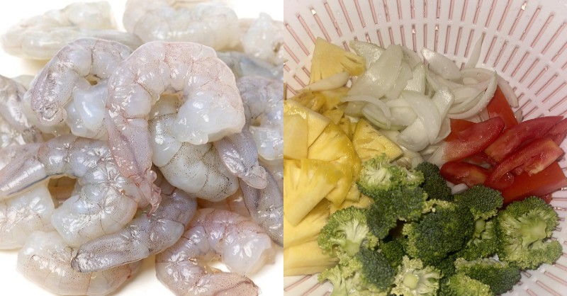 Sơ chế tôm và rau củ