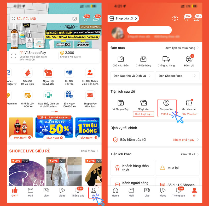 Cách xem xu thưởng trên Shopee