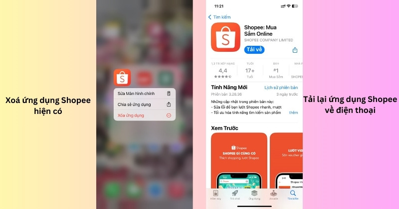 Cài đặt lại ứng dụng Shopee