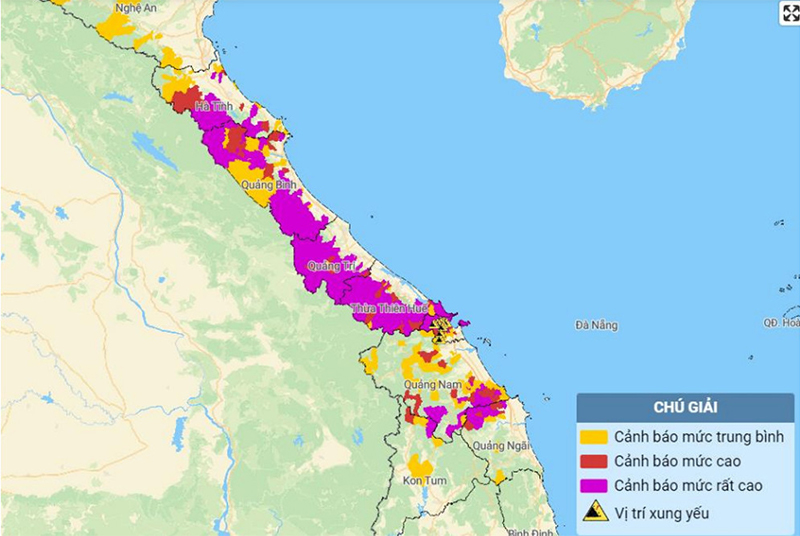 Cảnh báo ở mức rất cao về lũ quét, sạt lở tại một số tỉnh miền Trung