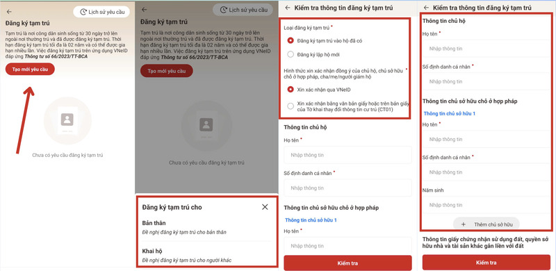Nhập thông tin hồ sơ tạm trú