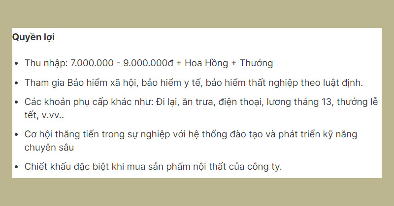 Chế độ lương thưởng, phúc lợi, đãi ngộ