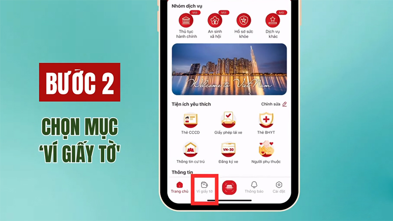Chọn vào mục Ví giấy tờ